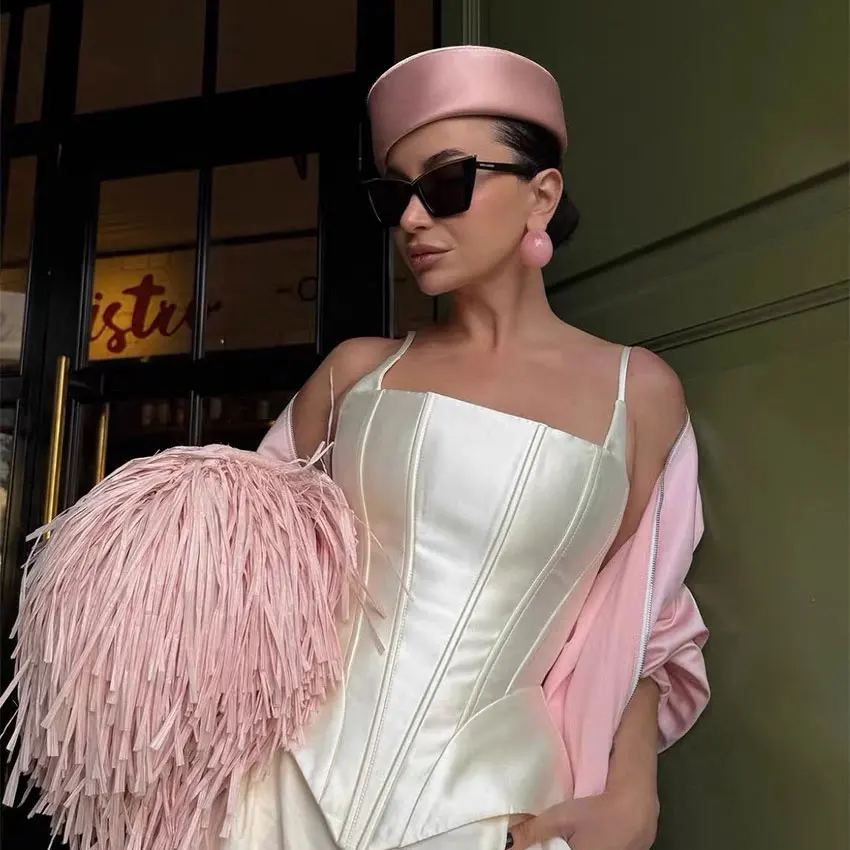 Fall Winter New Satin Pink Medicine Box Hat Women Fashion Retro Russian Flight Attendant Hat Wedding Church Hats Women Elegant