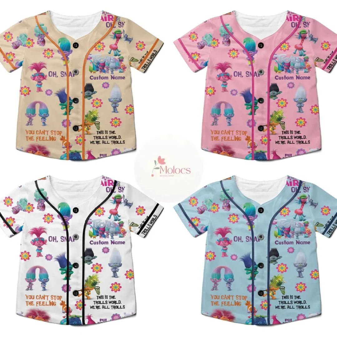 

2025 Personalized Trolls Baseball Jersey Trolls League Princess Queen Poppy Birthday Girl Boy Jersey Trolls Family T-Shirt