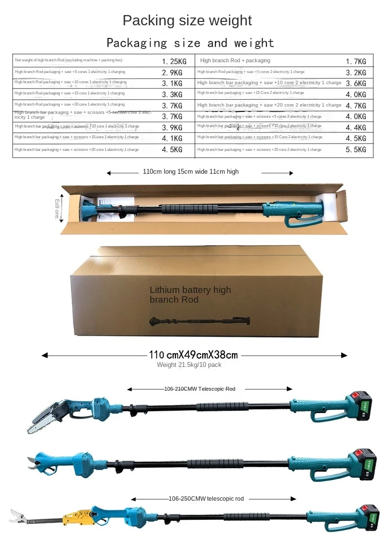 6-Inch Electric Chain Saw, 2.5cm Electric Pruning Shears, 1.7m Telescopic Extension Rod Asta Telescopica Per Potatura A Batteria