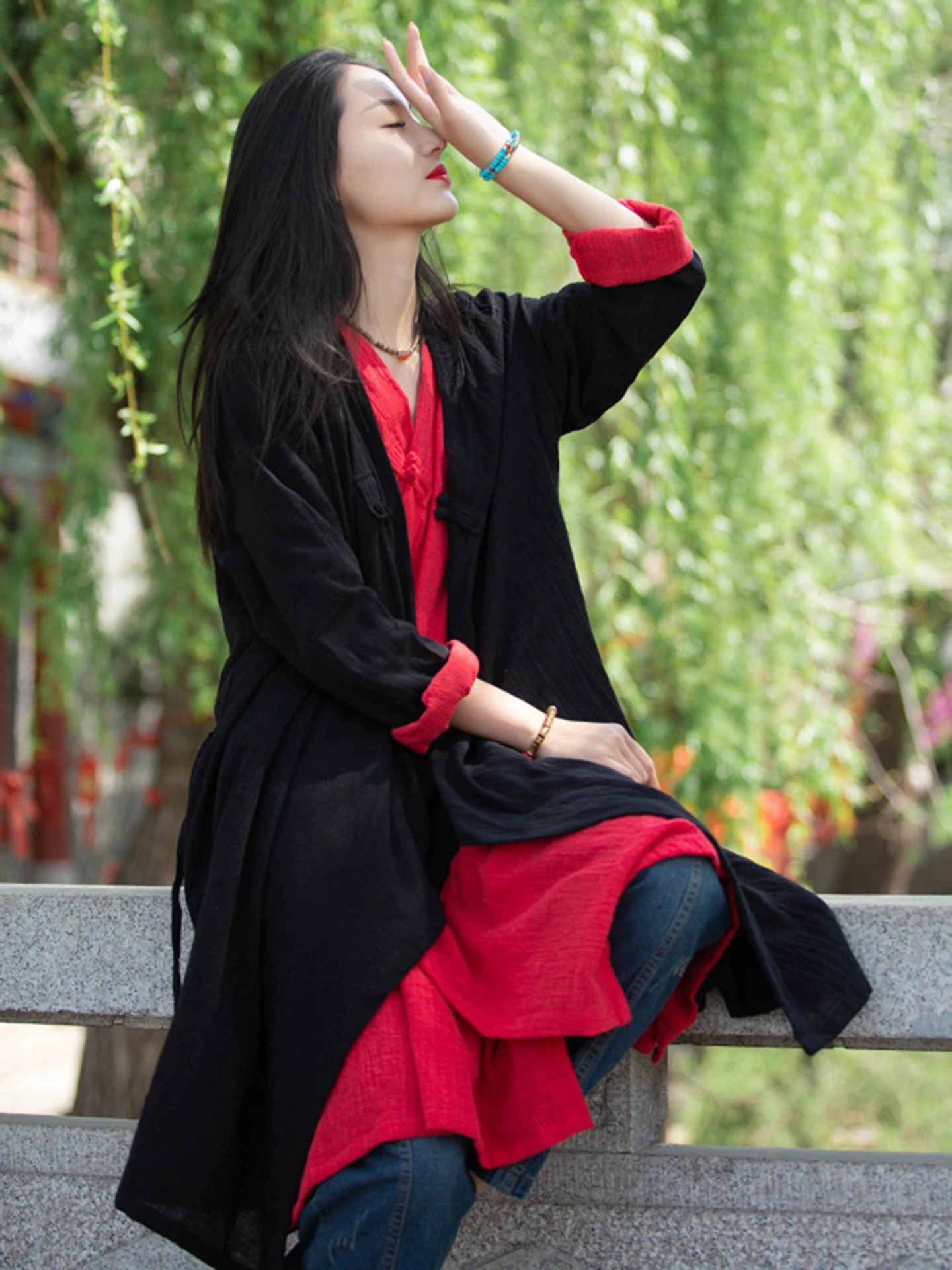 Chic Cotton Linen Zen Style Buddhist Women's Outerwear Li Zhiqiang Retro Style Mid-Length Open Cardigan Hanfu Jacket