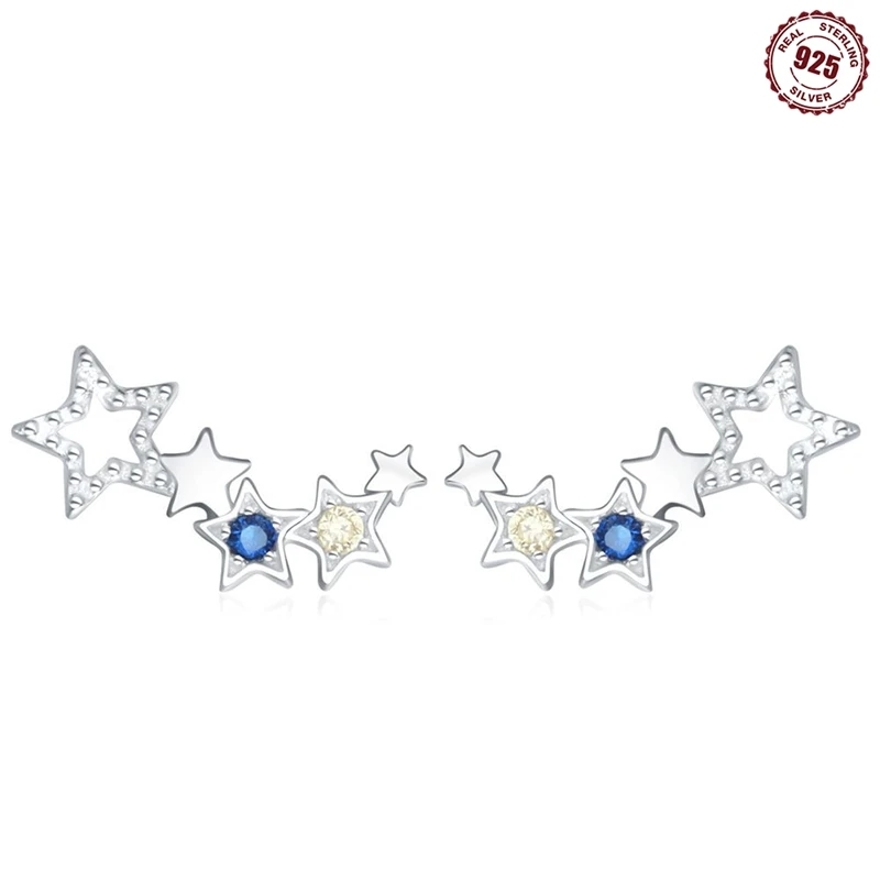 2024 100% 925 Sterling Silver Stars Studs For Women Exquisite Party Earrings For Girl Original Design Evening Party Gifts