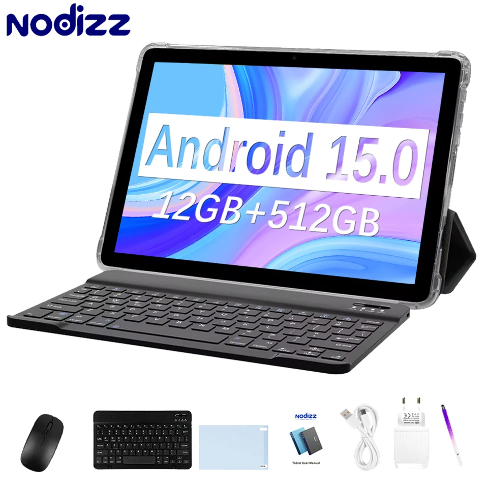 

Nodizz Npad 22 10 inch Tablet Android14 12（8+4）GB RAM+512GB ROM 6000Ah Battery 4G LTE Widevine 2K IPS Tab Support Dual Card