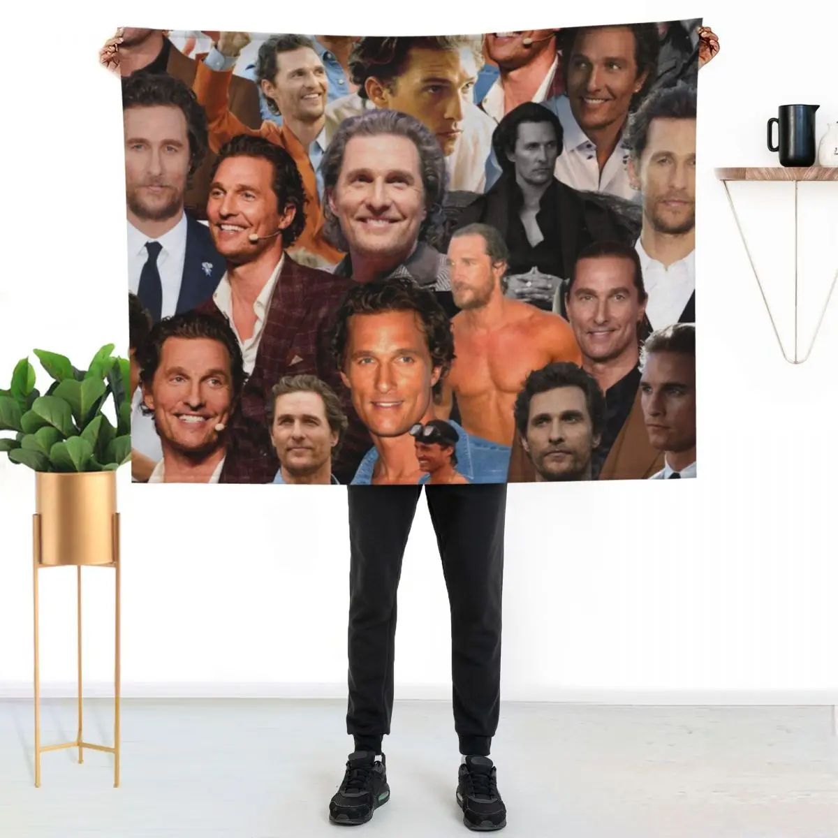 Matthew McConaughey photo collage Throw Blanket Picnic Beach Cute Plaid Hairys Polar Hairy Blankets
