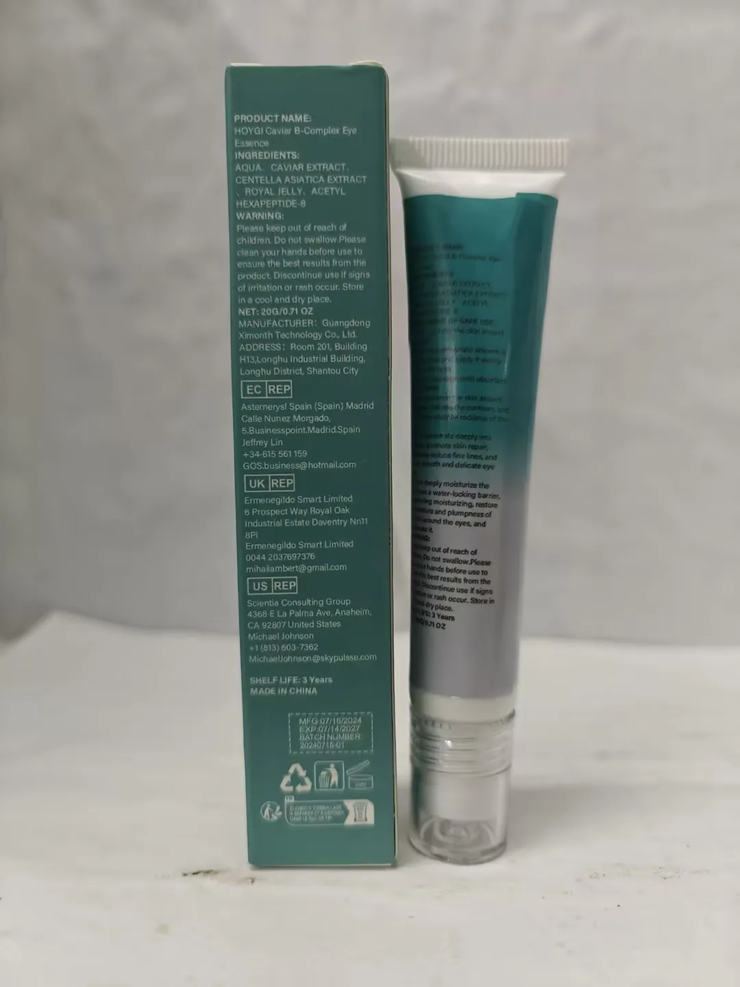 Hoygi Caviar B-Complex Eye Essence, anti-aging oogbehandeling, snel absorberende formule om rimpels te verminderen, kraaienpootjes, donkere kringen