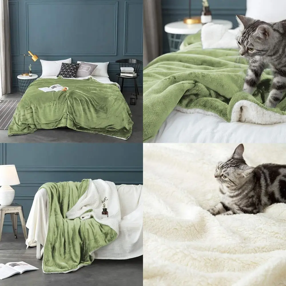 

Twin Size Sherpa Fleece Blanket - Ultra Soft, Plush, Warm & Cozy, Sage Green, Reversible Velvet Microfiber Throw