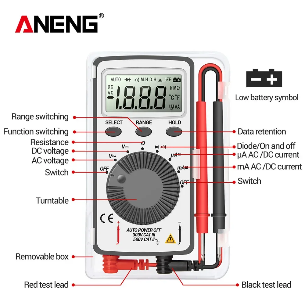 ANENG AN101 multimeter Mini digital multimetro tester DC/AC Voltage Current lcr meter pocket professional testers with Test Lead