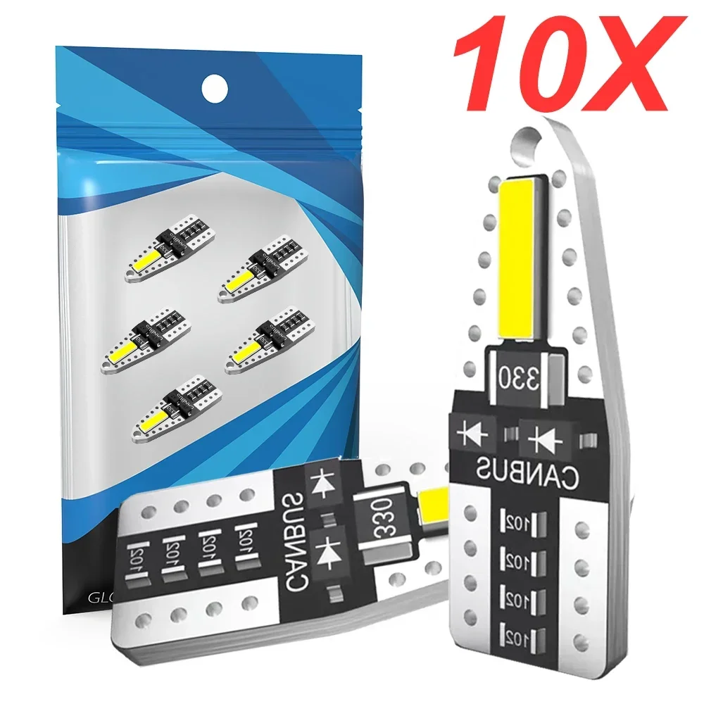 

10Pcs T10 LED W5W LED Lamp 7020 SMD 168 194 2825 Bulb for Car Interior Lighting Dome Trunk Reading Light 12V 6000K White