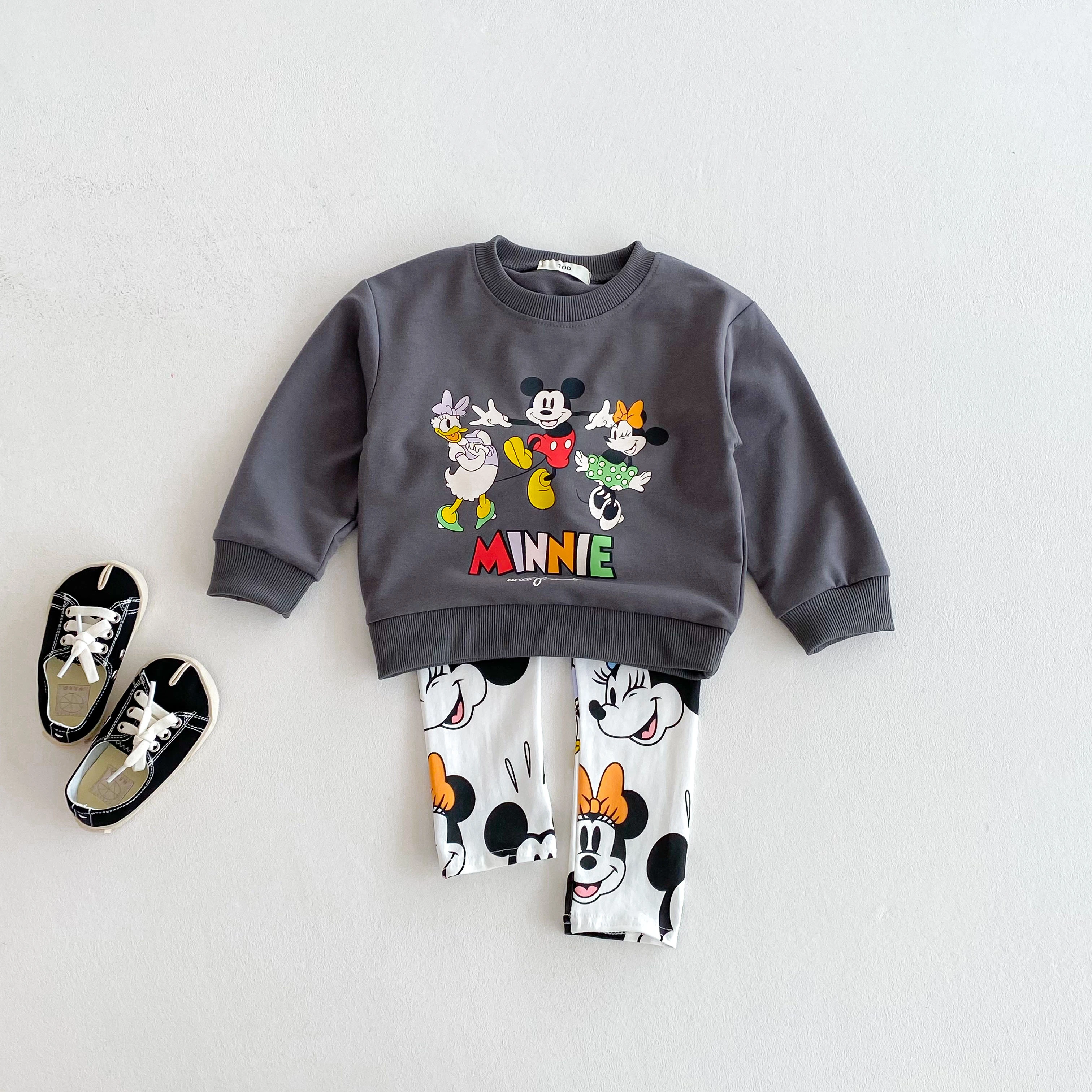 0-6 anni Abbigliamento per bambini Felpa con cappuccio a maniche lunghe + Leggings Set da due pezzi per ragazze Abbigliamento primaverile autunnale Abito da ragazza stampato a fumetti