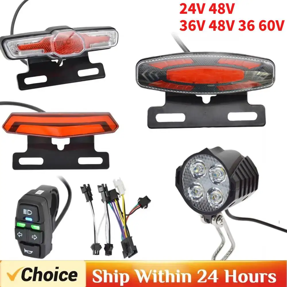 Juego de luces LED para scooter eléctrico, freno delantero, luz trasera, 24/36/48V, lámpara de portaequipajes con bocina, interruptor de faro, accesorios de luz trasera para scooter