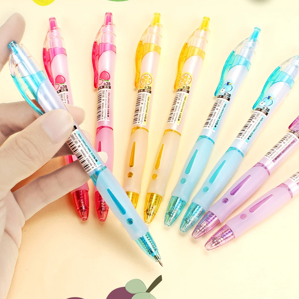 Fruit Fragrant 0.38mm Half Needle Press Ballpoint Pen with Portable Pen Holder Student Transparent Ballpoint Pen Color Random