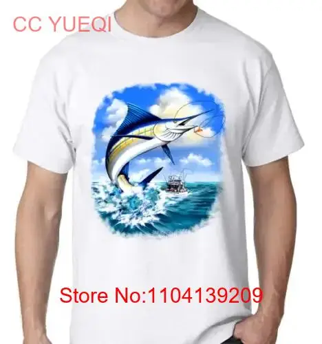 Marlin Fish Fishing Boat Saltwater Ocean Reels Tackle white t shirt long or short sleeves