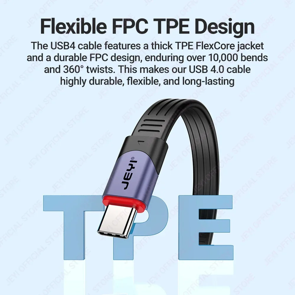 JEYI USB 4.0 FPC Cable, 40Gbps Data Transfer, 60W PD 8K HD Display USB-C Flat Cord for TB 4/3, MacBook, Laptop, Tablet