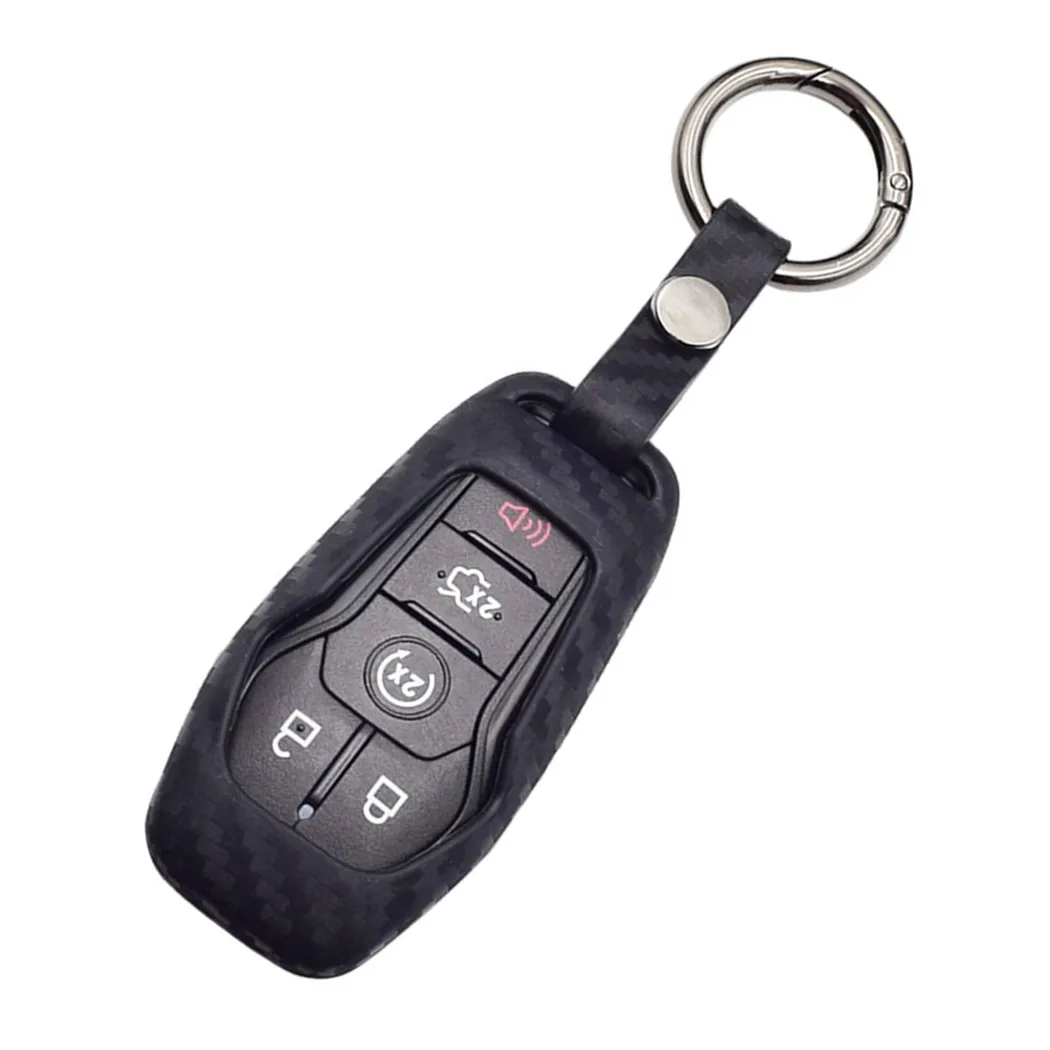 

WFMJ Black For Ford F-150 Edge Carbon Fiber Silicone Smart Key Chain Cover Case Fob