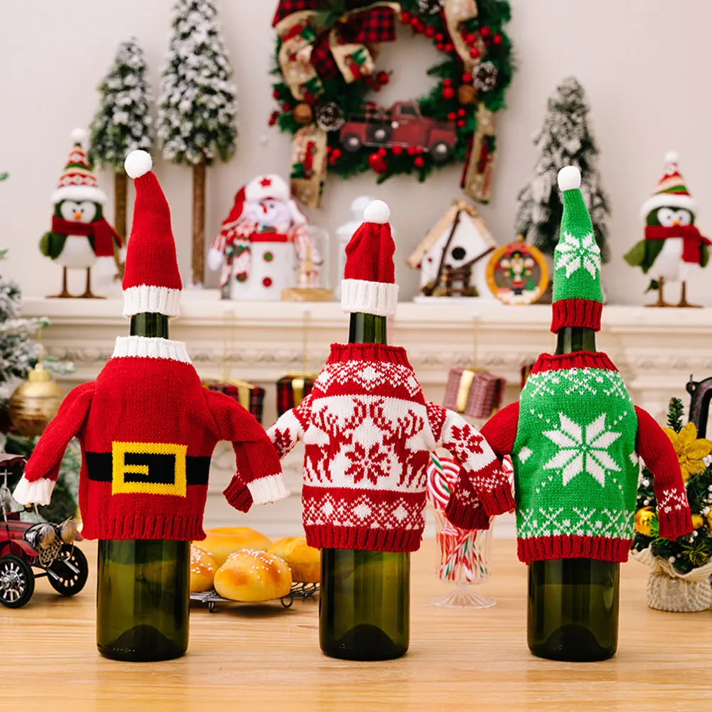 

1 Set Of Xmas Bottle Covers Reusable Christmas Decorative Cloth Accessory Hat For Holiday Party Restaurant Use Festive Adorable