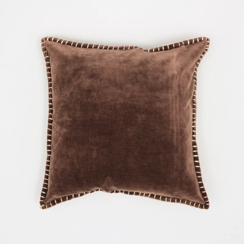 

Stonewashed Cotton Velvet Throw Pillow with Decorative Handstiched Edges-19X19