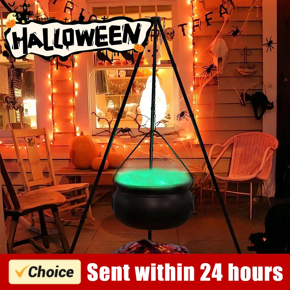 Halloween Decorations Outdoor Large Witches Cauldron on Tripod with Lights Black Plastic Bowl for Halloween Home Decoration