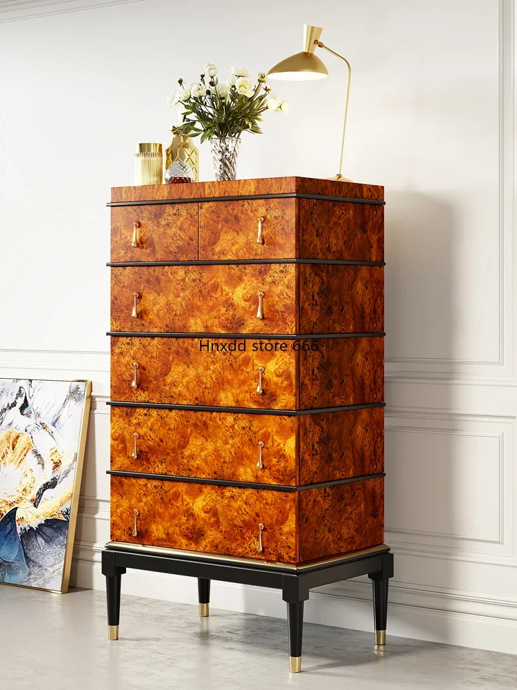 Italian solid wood high-grade decorative chest, living room storage partition integrated ash tree tumor pattern