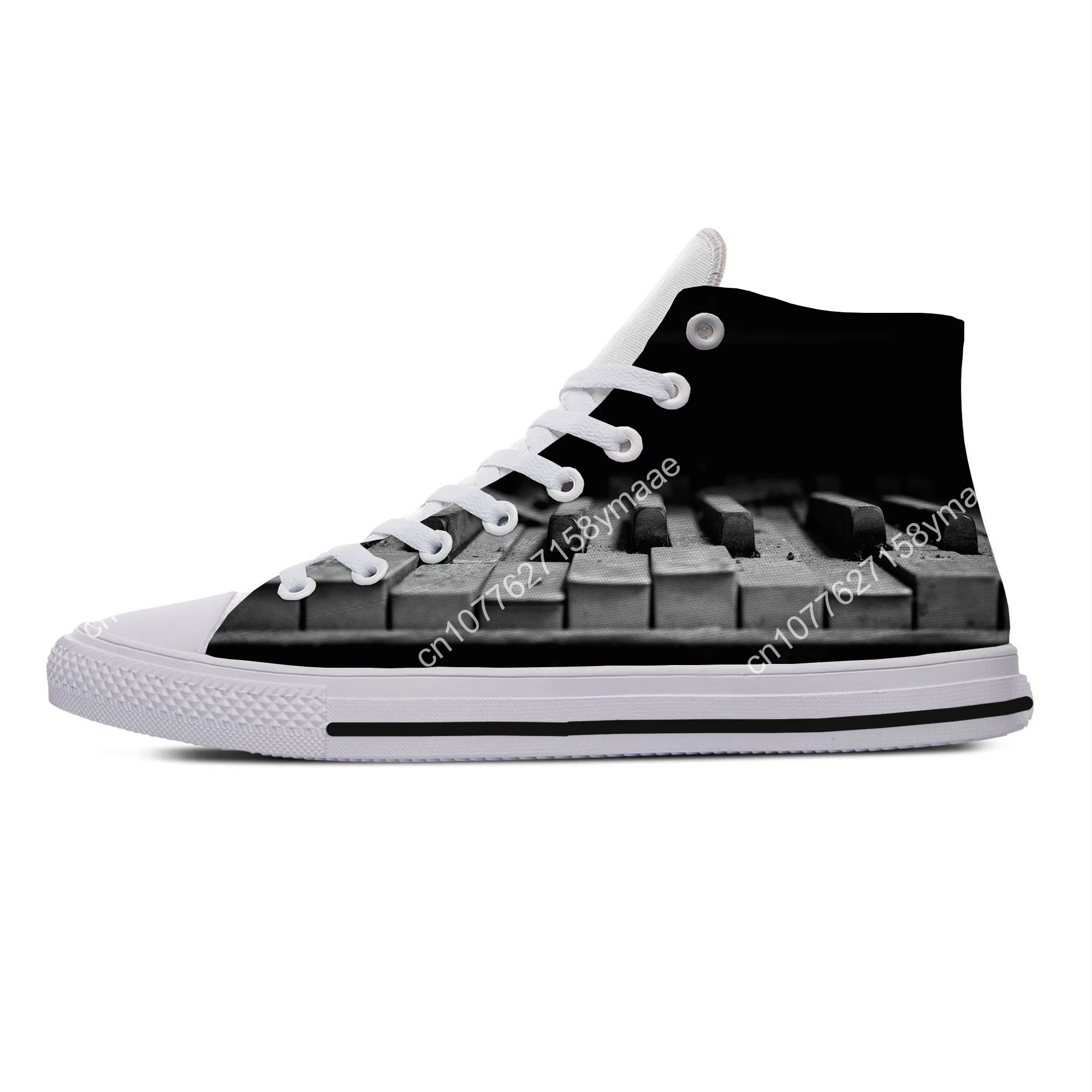 Vintage Piano Keyboard Note Broken Retro Novelty Design Lightweight High Top Canvas Shoes Men Women Casual Breathable Sneakers