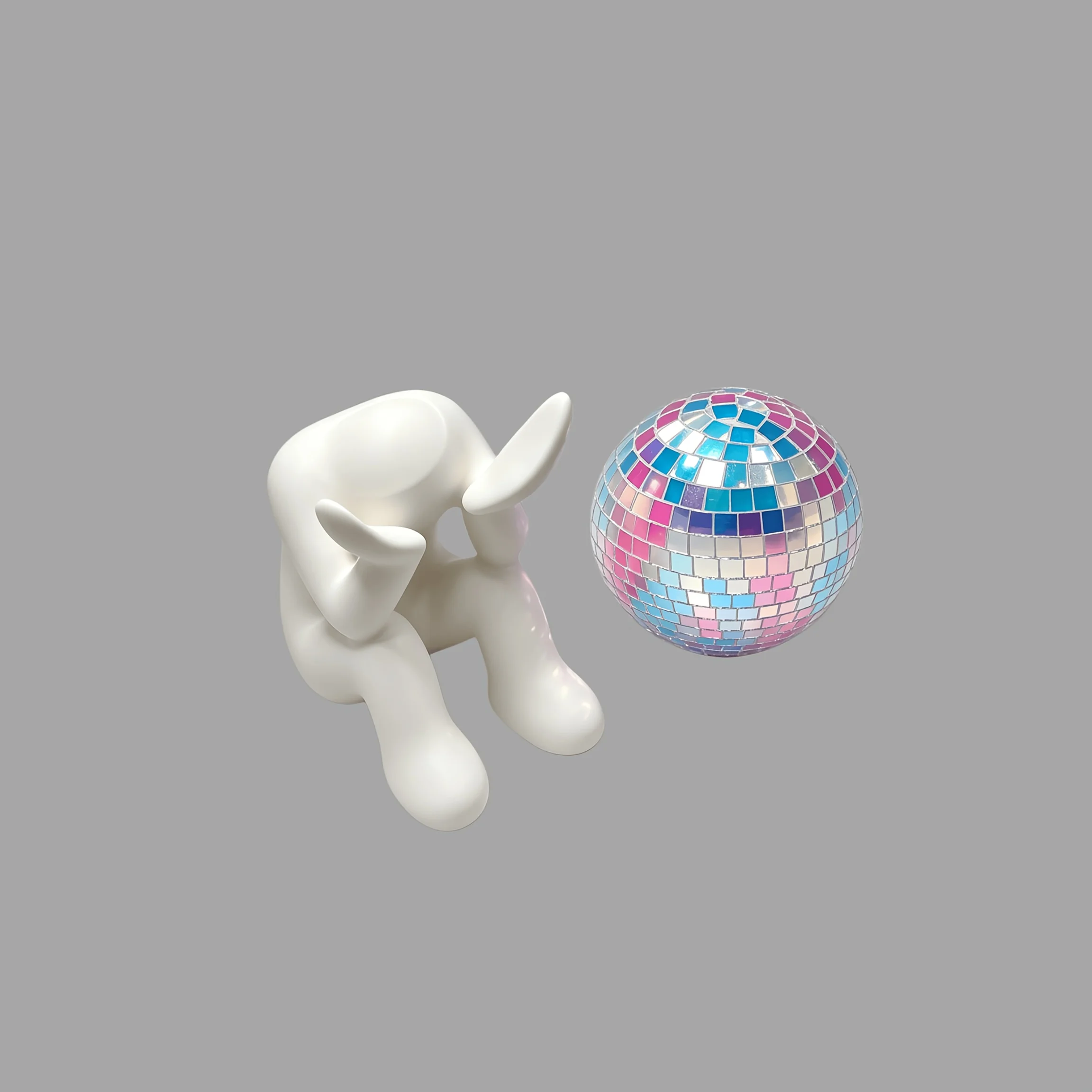 Disco Ball Thinker Statue Detachable Rainbow Mirror Disco Ball Ornament Matte White PLA 3D‑Printed Desktop Decor Figurine