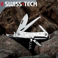 SWISS TECH-Mini Folding Multitool Faca, 9 em 1, EDC, canivete, Serra, chave de fenda, Garrafa, Abridor de vinho, ao ar livre