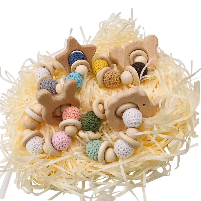 

ABCPICK Eco-Friendly Natural Wooden Bracelets Crochet Beads Rattles Toy DIY Pacifier Chain Jewelry Making Handmade Accessories