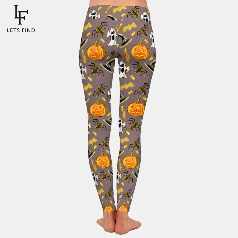 LETSFIND Cao Qualiity Gợi Cảm 3D Halloween Bí Ngô Và Ma In Quần Legging Cao Cấp Thời Trang Nữ Thể Dục Giãn Quần Legging