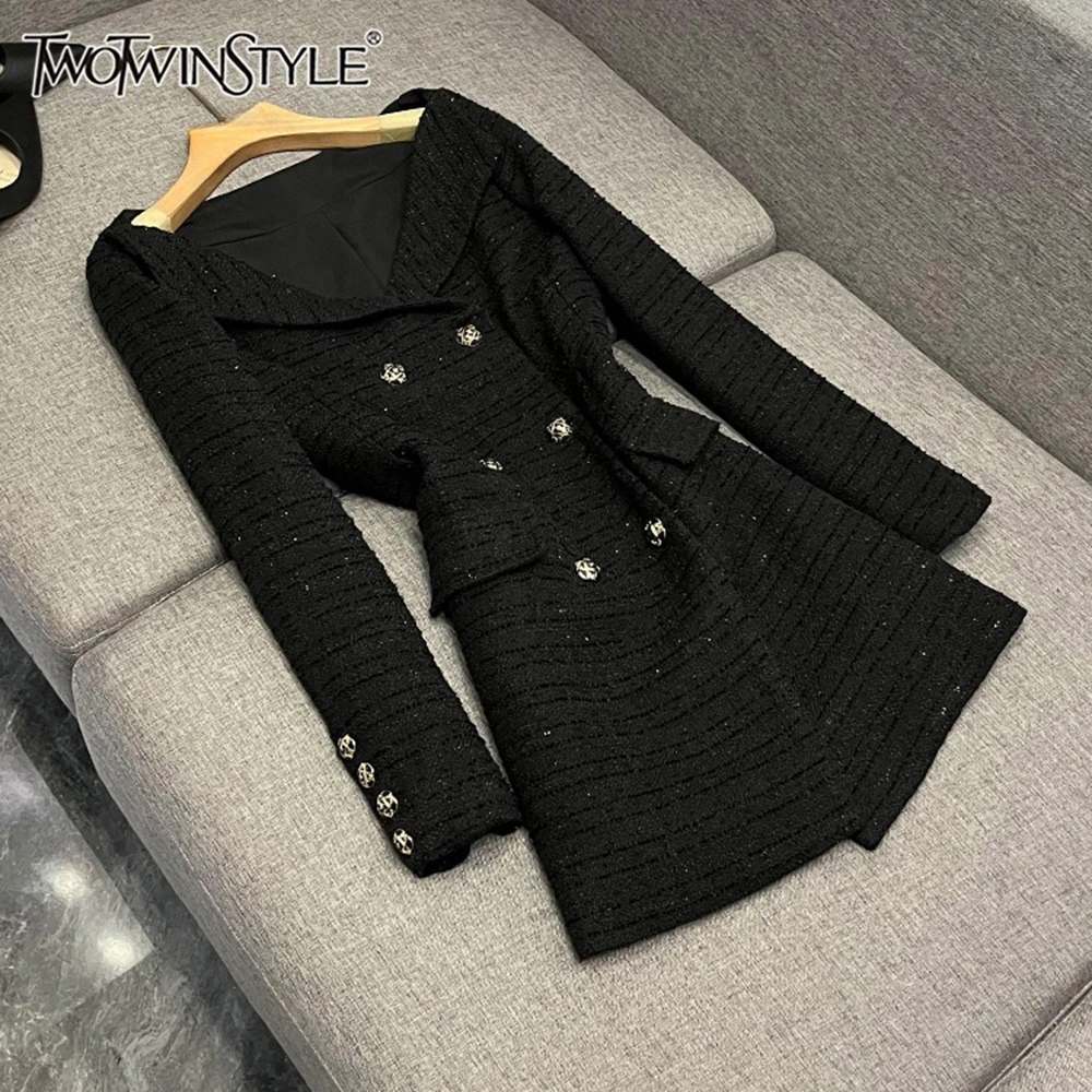 

TWOTWINSTYLE темпераментные однотонные мини-платья для женщин с вырезом и длинным рукавом, элегантное платье с высокой талией, женская мода TDR642332