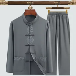 Ropa Tang informal con cuello mandarín para hombre, traje chino de Kung Tang Hanfu bordado, ropa nacional, traje de Tai Chi