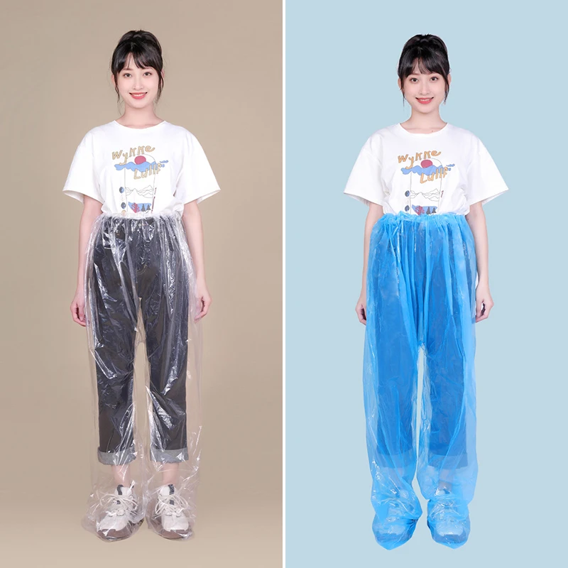 10Pcs Waterproof Disposable Rain Pants for Women Men Thicken Clear Outdoor Fishing Travel Cycling Portable Feet Split Rain Pants