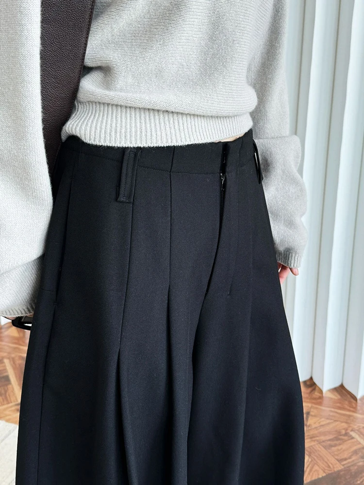 [EAM] High Waist Brown Thick Pleated Long Wide Leg Elegant Pants New Trousers Women Fashion Tide Spring Autumn 2024 1DH7814