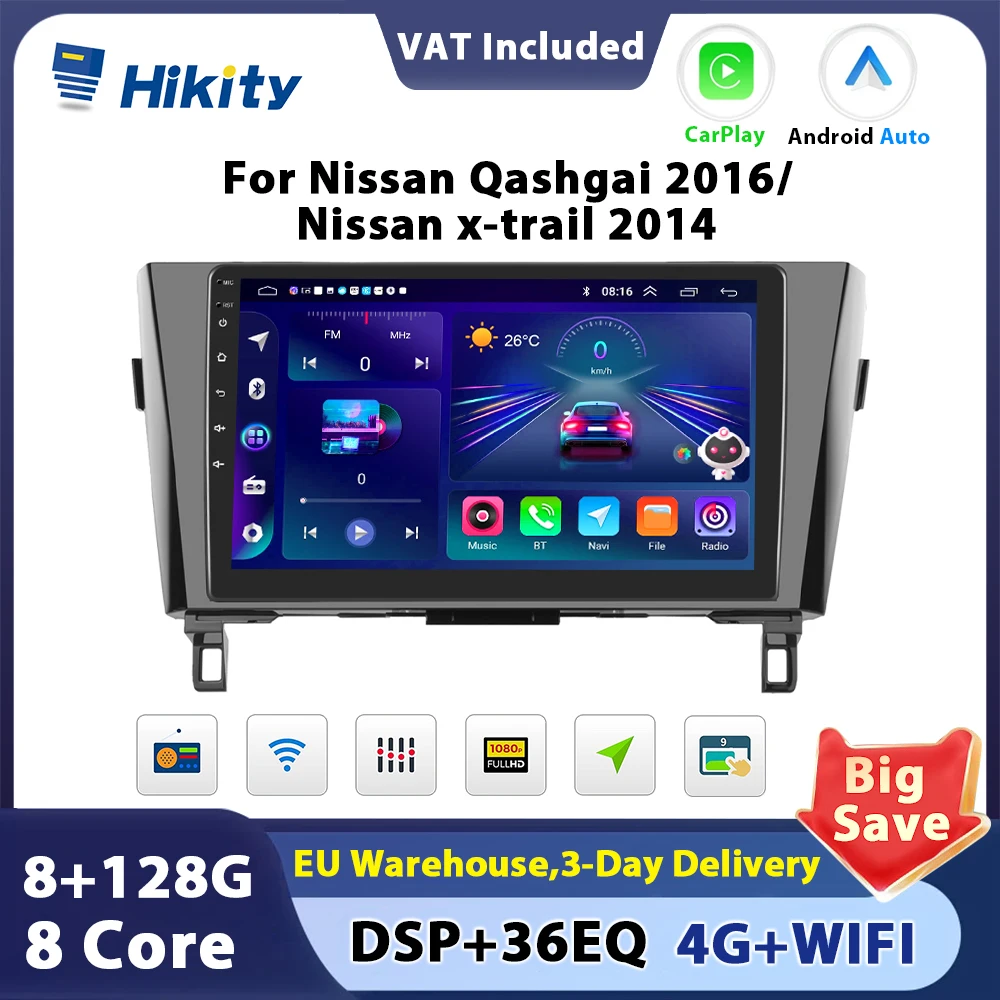 Hikity Android 2din Car Radio autoradio For Nissan Qashqai 2016 Nissan x-trail 2014 Carplay Android Auto GPS Multimedia Player