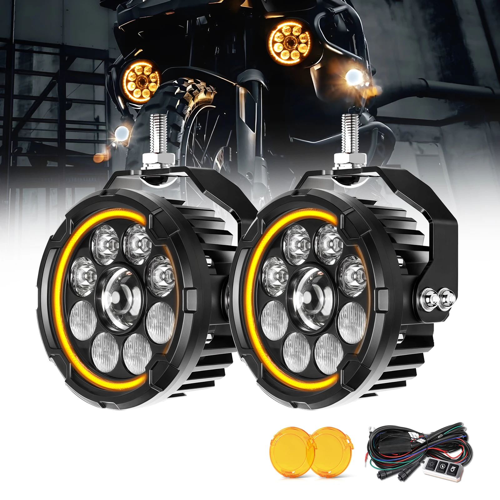 UNISHINE haute puissance 4.5 pouces projecteurs Led moto phare rond avec ambre DRL pour Suzuki Jeep Yamaha phares de moteur