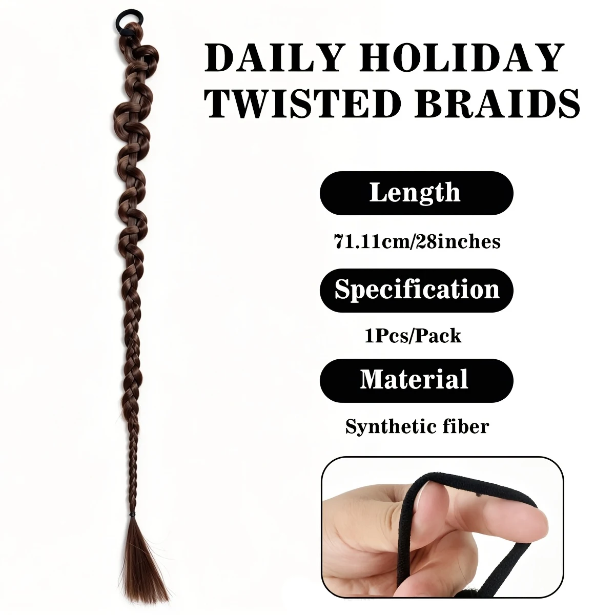 Twist Bubble Braided Ponytail Synthetic Hair Extensions with Hair Tie, Fake Long Braid Ponytail Hair Piece for Women Daily Party