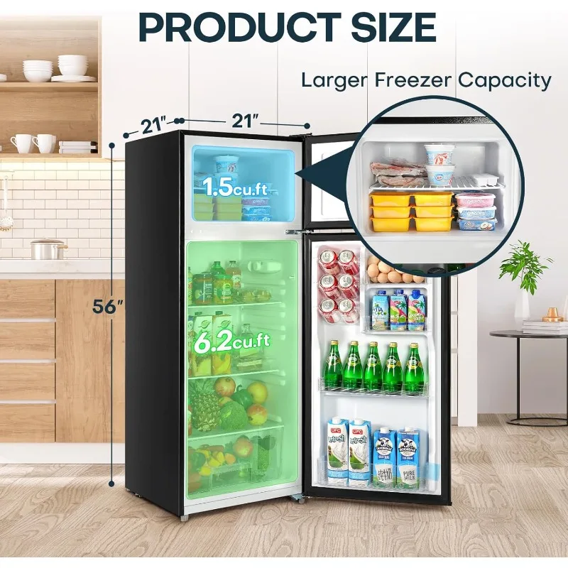 7.7 قدم مكعب. ثلاجة مع فريزر، ثلاجة بباب مزدوج، ترموستات قابل للتعديل، سعة كبيرة، أرجوحة باب قابلة للعكس