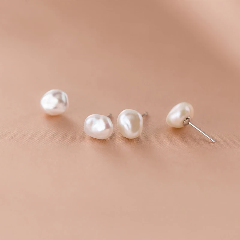 MloveAcc S925 Sterling Silver Temperament Irregular Synthetic Pearl Stud Earrings for Women Lady Daughter Jewelry