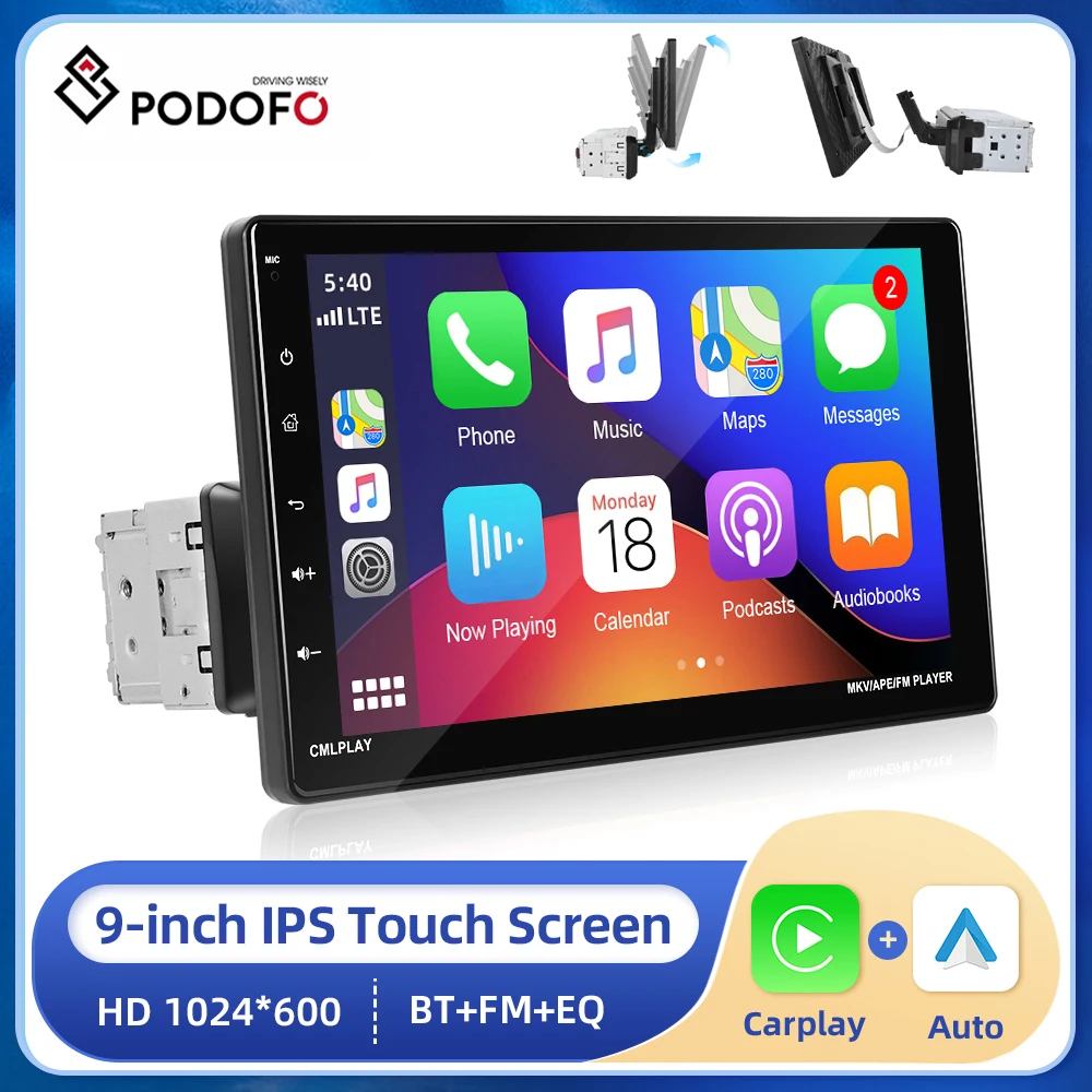 

Podofo 9'' Car Stereo Radio IPS Screen Wireless Carplay Android AUTO Car MP5 Player Bluetooth FM Radio Receiver Support TF/USB