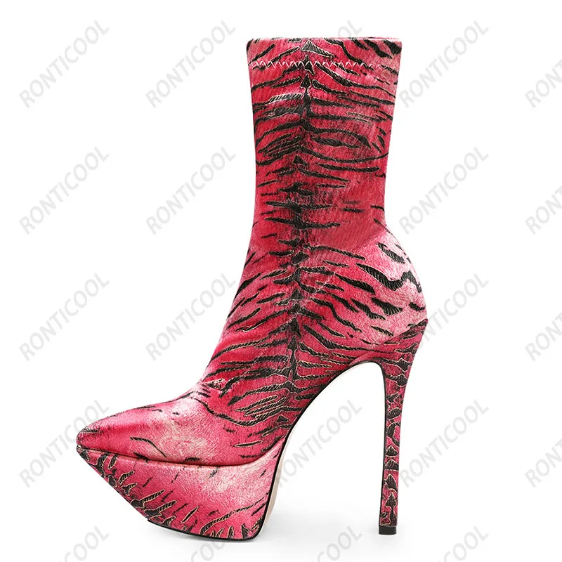 

Ronticool New Women Platform Flexible Ankle Boots Thin High Heels Pointed Toe Beautiful Fuchsia Cosplay Shoes Plus US Size 5-13