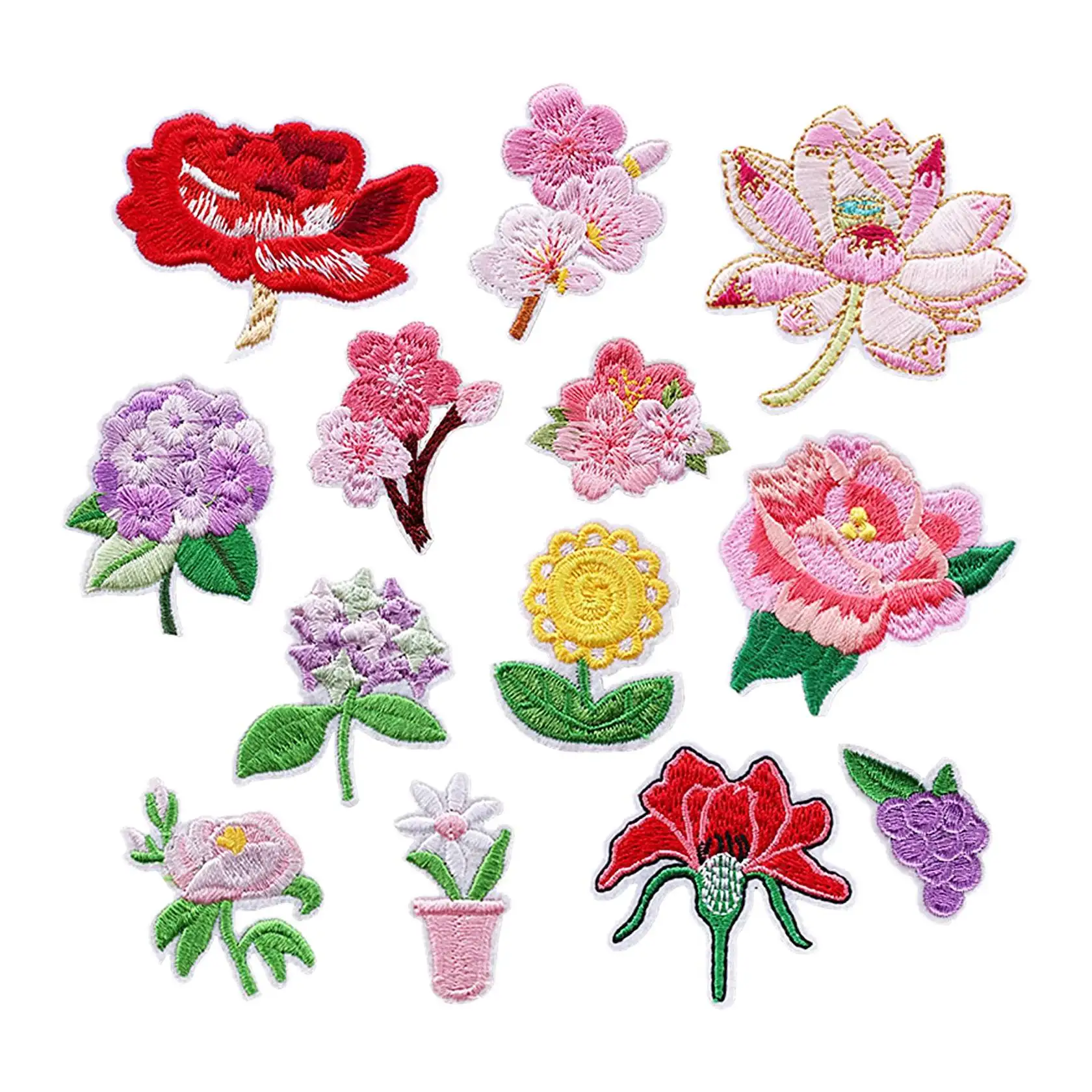 A66R-13 PCS Iron on Patches Flower Appliques Stickers, Flower Basket Embroidery Decorative Patches Applique Sew on