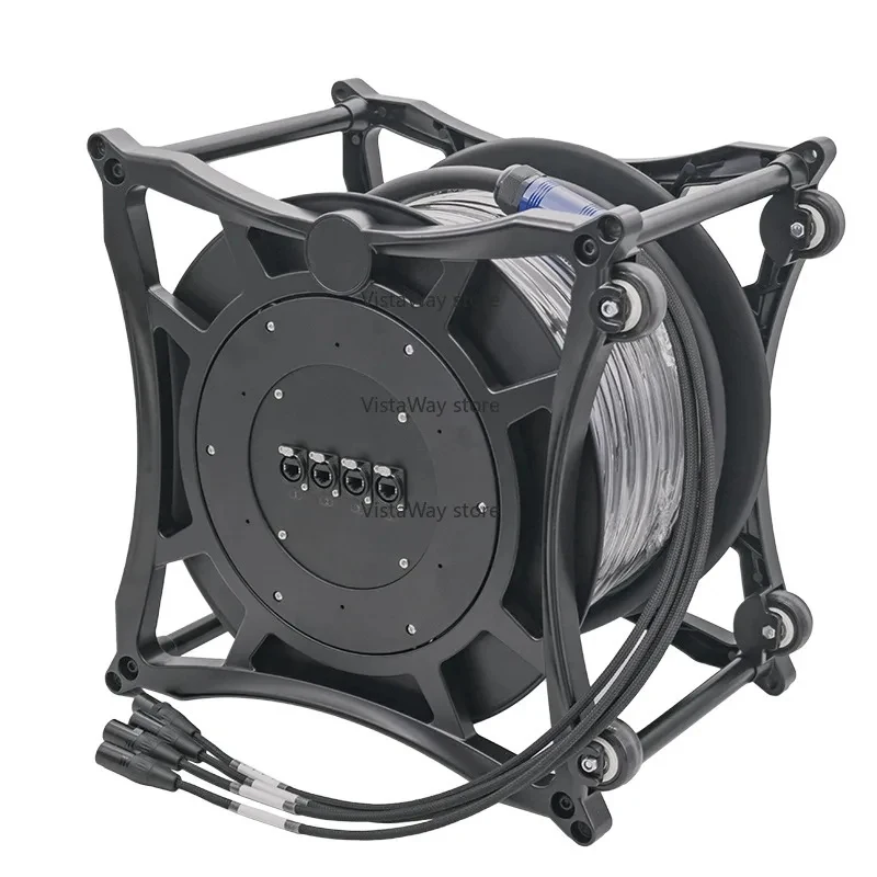 Professional Stackable RJ45 to RJ45 30M-80M Ethernet Snake Connection, Drum, Die-Cast Aluminum Reel, Tactical