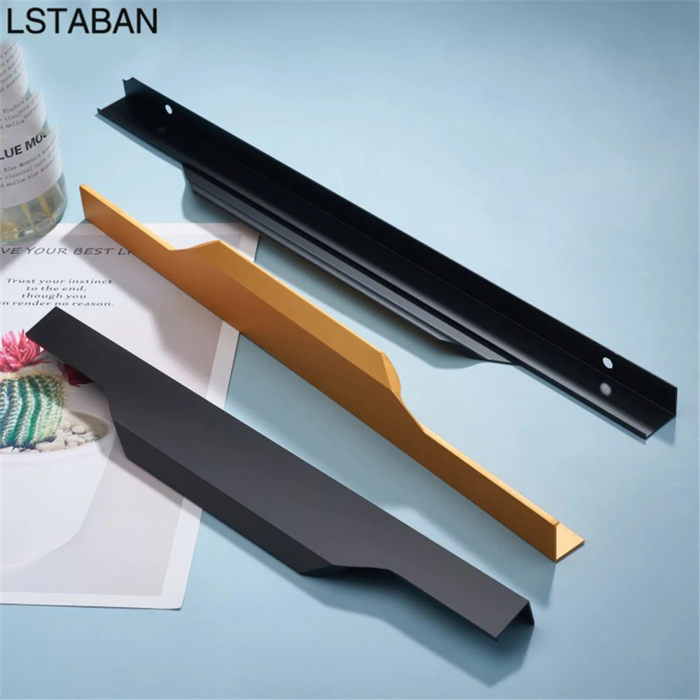 Hidden Long Furniture Cabinet Handle Modern Aluminum Alloy Cupboard Wardrobe Black Door Handle Kitchen Cabinet Gold Drawer Pulls