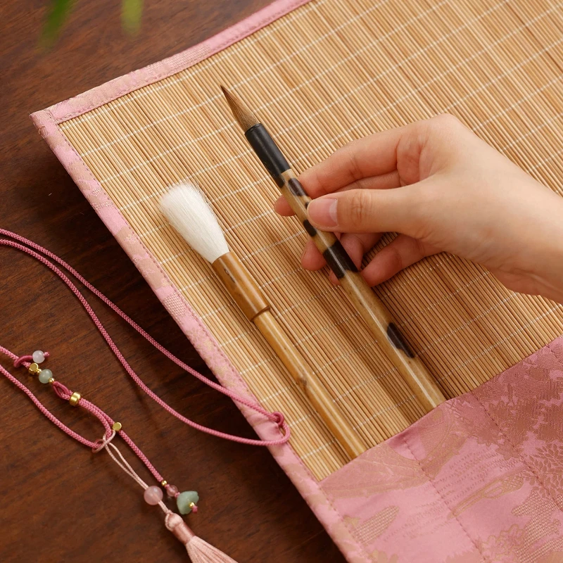 Roll Up Calligraphy Brush Curtain Chinese Painting Brush Storage Bag Portable Artist Brush Holder Pouch for Writing Drawing Tool