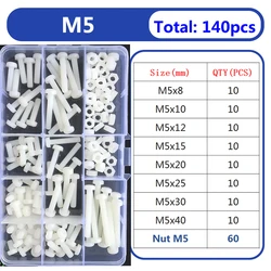 M2 M2.5 M3 M4 M5 White Nylon Screw Nut Washer Set Nylon Plastic Phillips Insulated Countersunk Pan Head Cross Round Screw Bolt