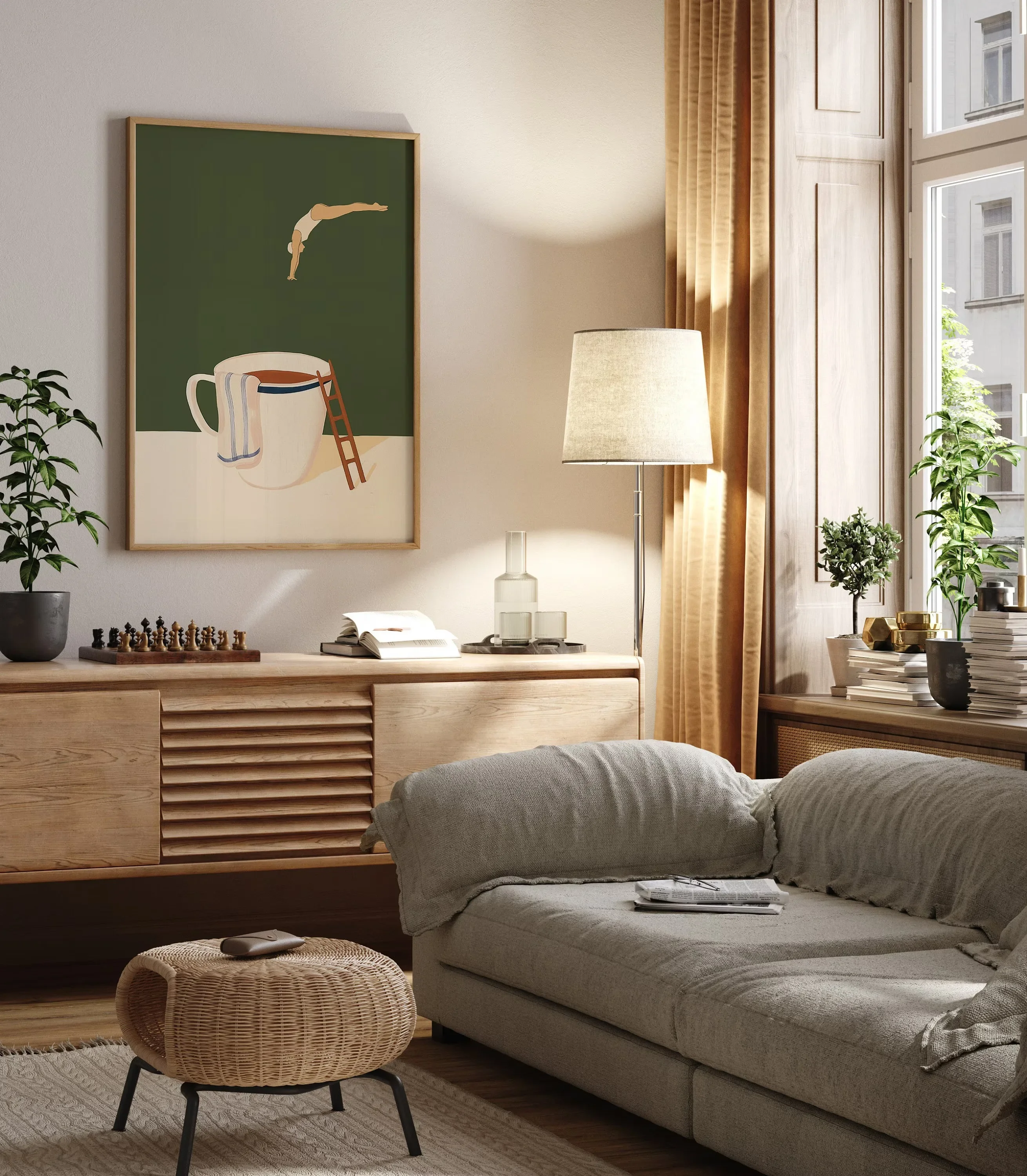 غواص القهوة قماش يطبع المطبخ صباح الخير القهوة جدار الفن الملصقات لغرفة المعيشة الحديثة ديكور المنزل عشاق القهوة الهدايا