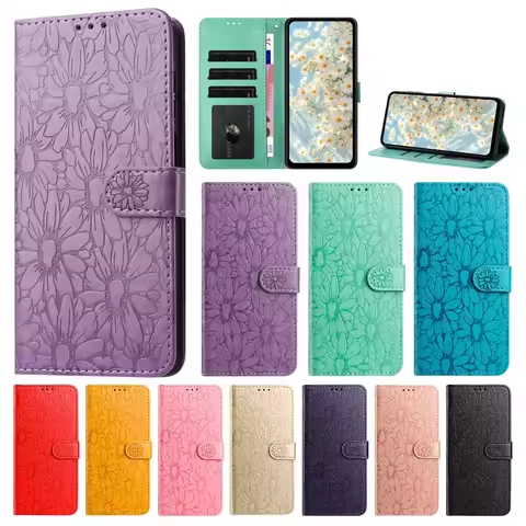 Daisy Flip Cover Phone Case For Samsung Galaxy A12 A52 A72 S8 S9 S10 S10E S20 S21 FE S22 Note 20 Ultra 10 Plus Leather Wallet