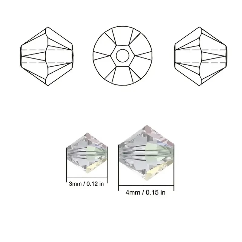 300 Stück exquisite 4 mm Doppelkegel lose Kristallperlen für Schmuckherstellungszubehör 001-020