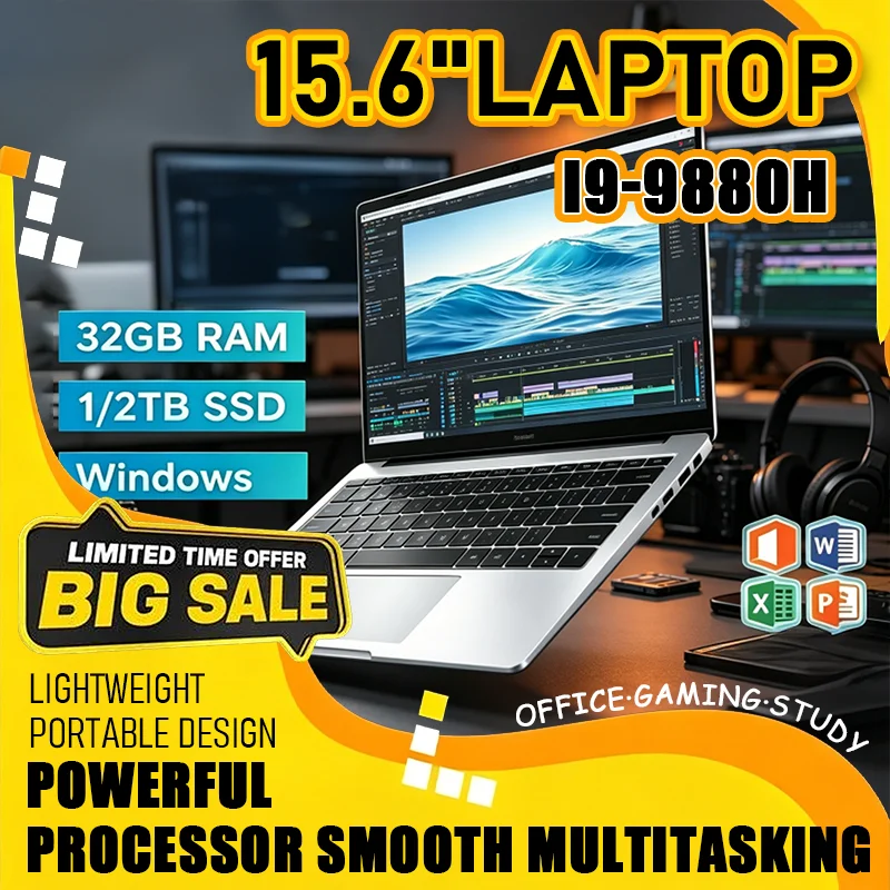 15.6 Inch Ultra Slim Gaming Notebook Intel Core i9-9880H 32GB RAM 2TB SSD 1080P FHD Laptop For Office Study Home Low Power