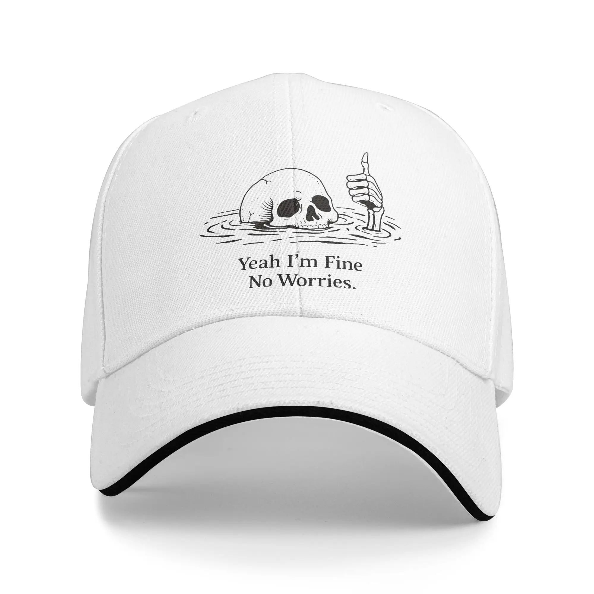 Casual Yeah Im Fine No Worries Funny Skull Baseball Caps for Men Women Headwear  Outdoor Golf Adjustable Fit Sun Caps