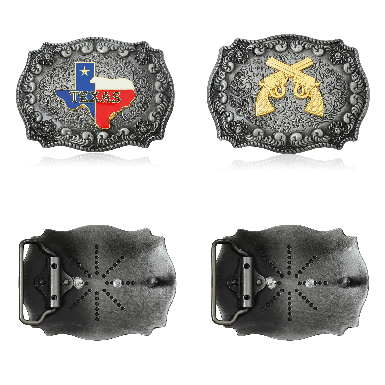 

Western Men's Belt Buckle TEXAS Two Crossed Guns Metal Carved Embossed Retro Belt Buckles for Men