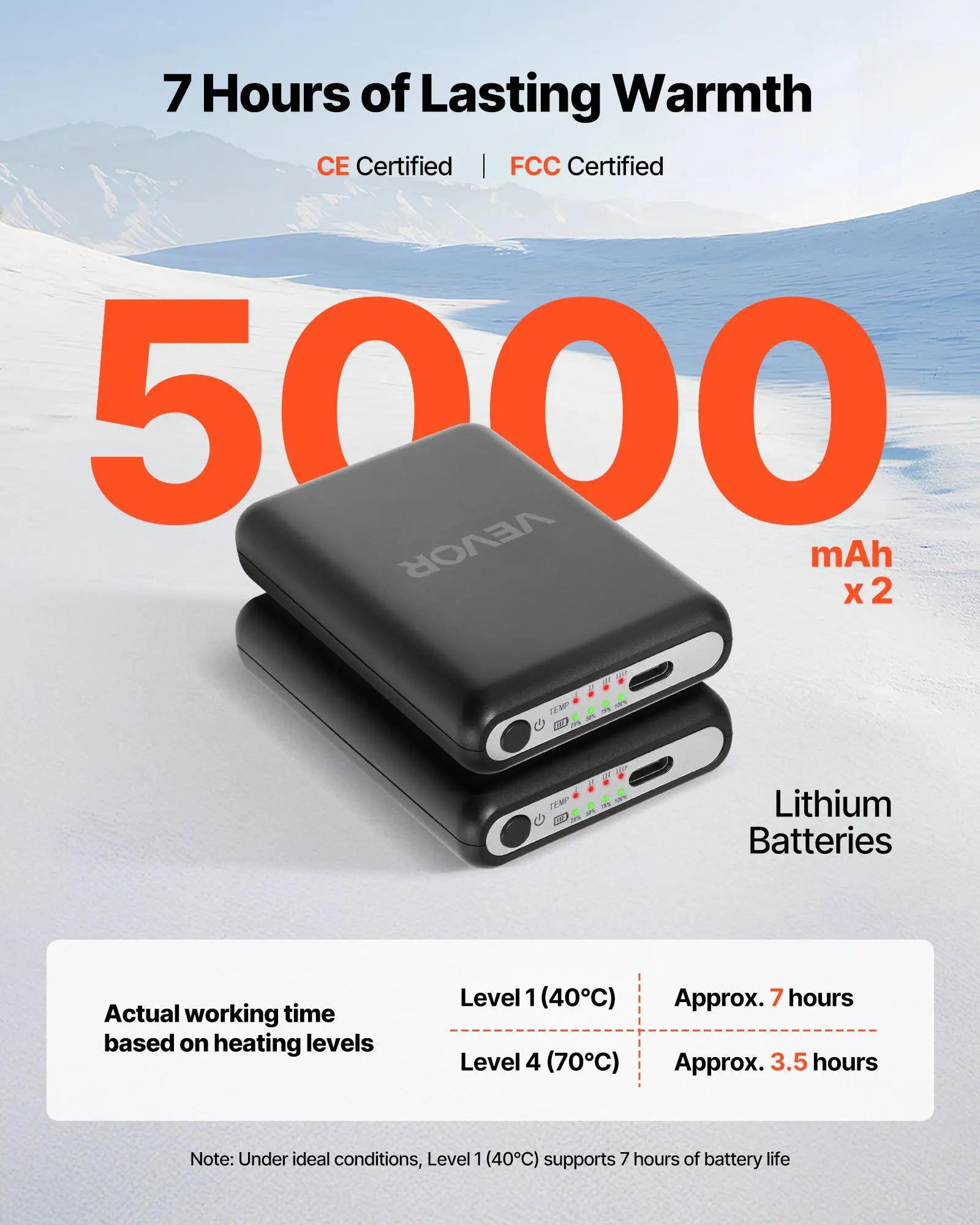 جوارب مريحة ساخنة 5000 مللي أمبير بطارية قابلة للشحن تعمل مع 4 مستويات تسخين جورب تسخين كهربائي للرجال والنساء