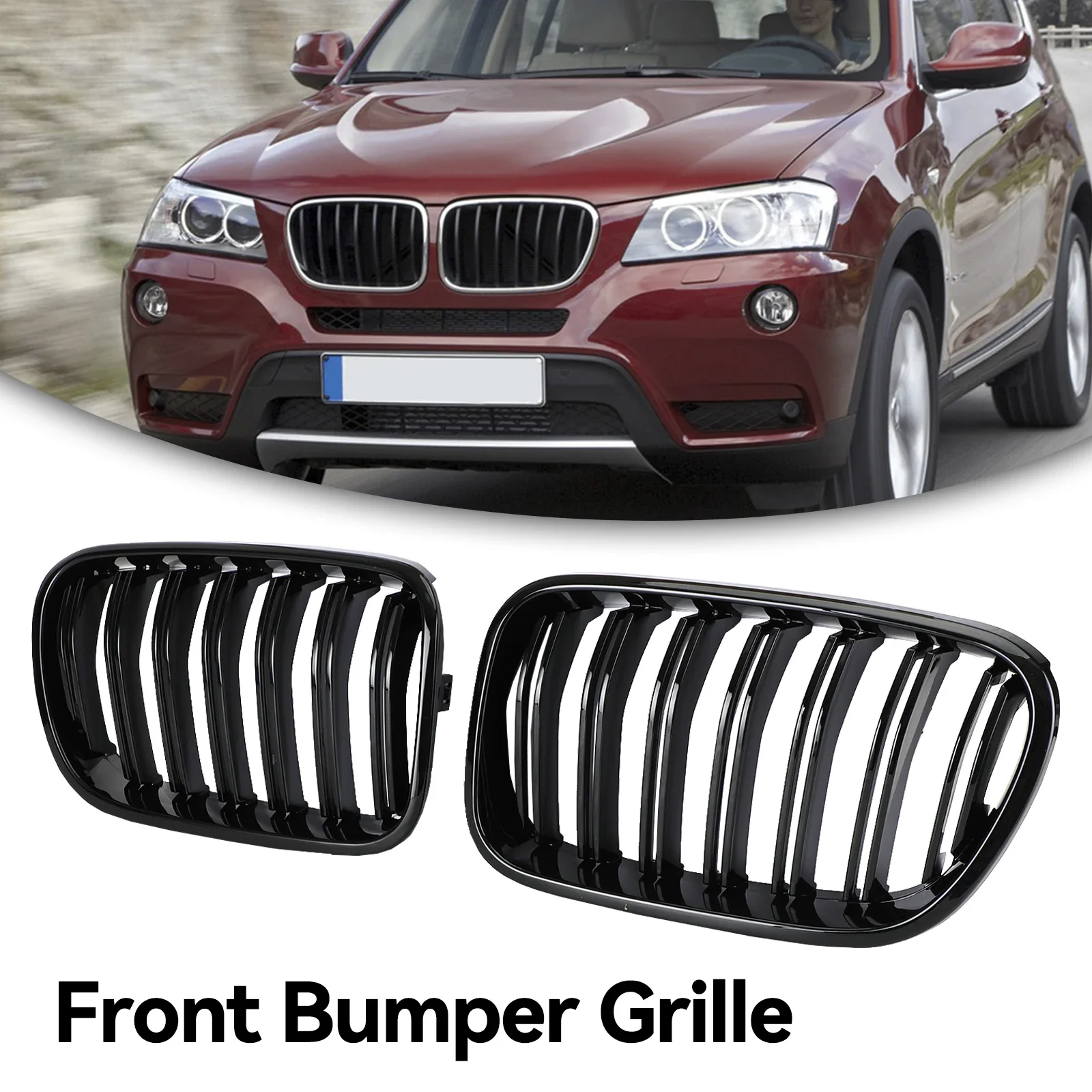 

Gloss Black Front Bumper Kidney Grille Grill for BMW X3 F25 2011-2014 Pre-facelift PreLCI Dual Line 51712297589, 51117210725